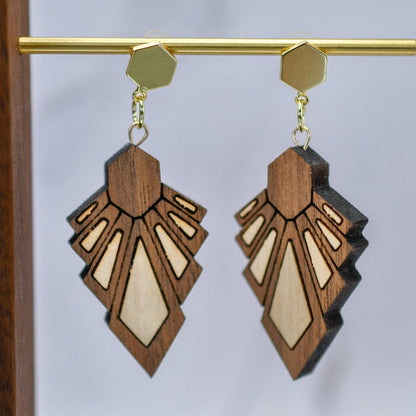Art Deco Wood Earrings | Walnut & Maple