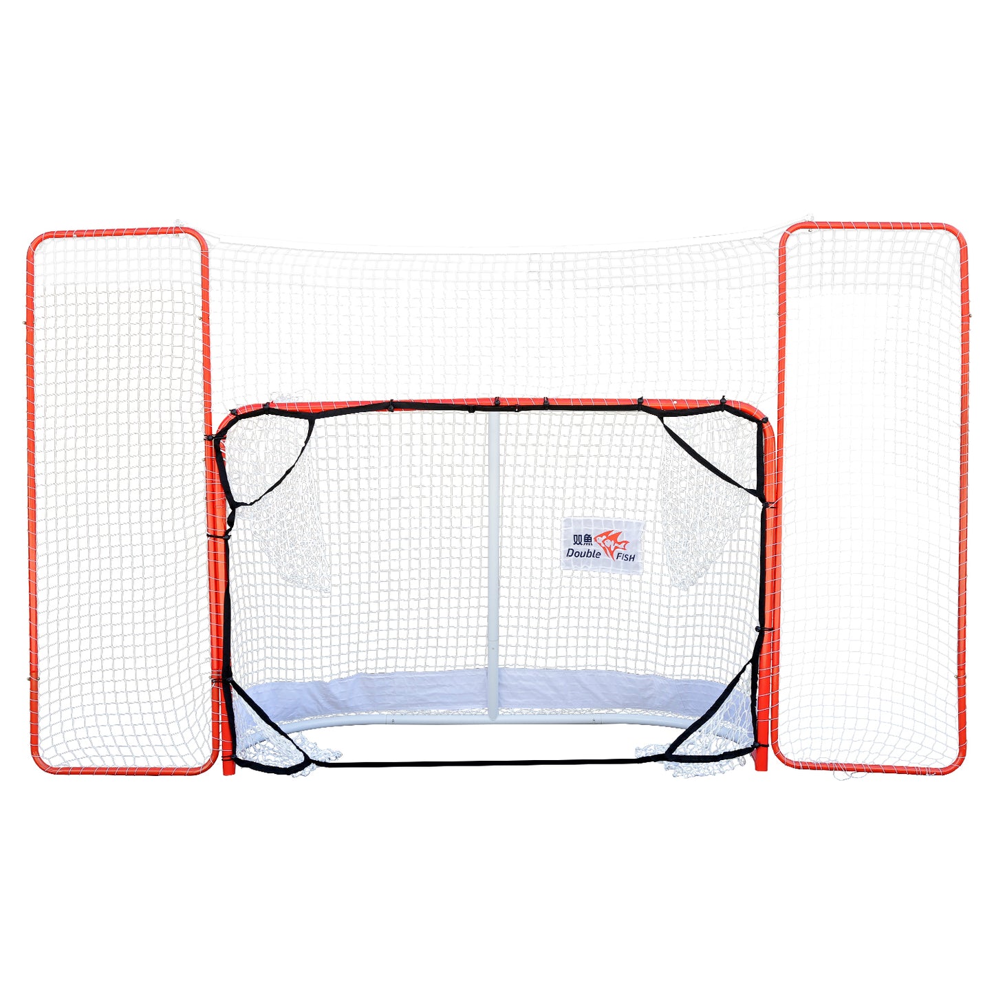 DOUBLE FISH 72' Hockey Goal With Backstop & Targets - Durable Outdoor Street Net, Red & White, For Adult Players