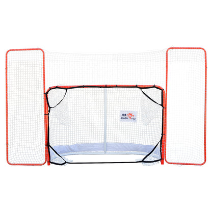 DOUBLE FISH 72' Hockey Goal With Backstop & Targets - Durable Outdoor Street Net, Red & White, For Adult Players
