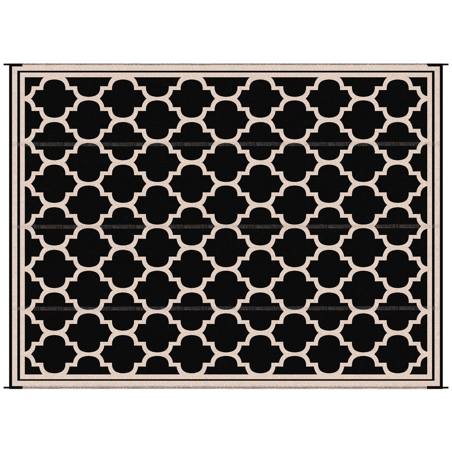 Outsunny Reversible Outdoor Rug Carpet, 9' x 18' Waterproof Plastic Straw Rug, Portable RV Camping Rugs with Carry Bag, Large Floor Mat for Backyard, Deck, Picnic, Beach, Black & Beige