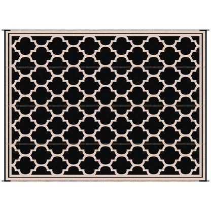 Outsunny Reversible Outdoor Rug Carpet, 9' x 18' Waterproof Plastic Straw Rug, Portable RV Camping Rugs with Carry Bag, Large Floor Mat for Backyard, Deck, Picnic, Beach, Black & Beige