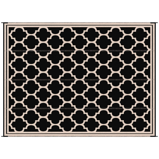 Outsunny Reversible Outdoor Rug Carpet, 9' x 18' Waterproof Plastic Straw Rug, Portable RV Camping Rugs with Carry Bag, Large Floor Mat for Backyard, Deck, Picnic, Beach, Black & Beige