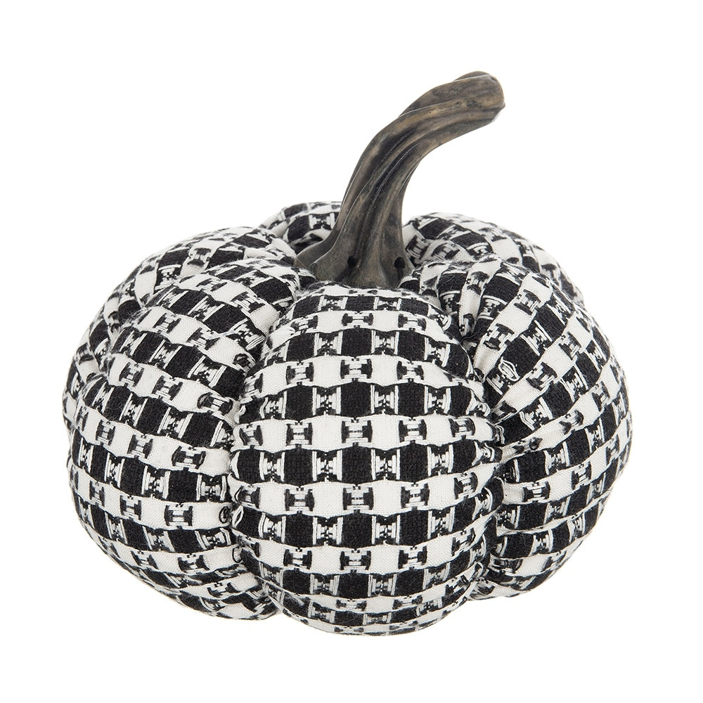 7x7x6.7' Fabric Black-White Plaid Pumpkin Decor, for Holiday Halloween Decoration