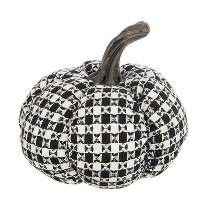 7x7x6.7' Fabric Black-White Plaid Pumpkin Decor, for Holiday Halloween Decoration