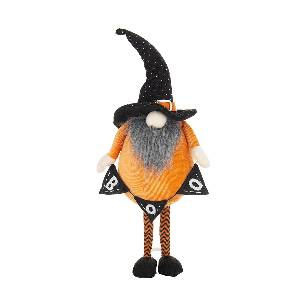6.3x4.3x16' Fabric Standing Orange Gnome W/Black Gnome & Holding Banner, for Halloween Decor
