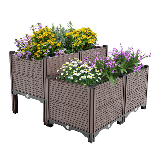 31.5x31.5x19.6in Raised Garden Beds Outdoor, Polypropylene Planter Boxes Outdoor for Vegetables, Flowers, Herbs, Garden Box with Drain Outlet, Heat and Frost Resistant Planters, 440 lbs Capacity