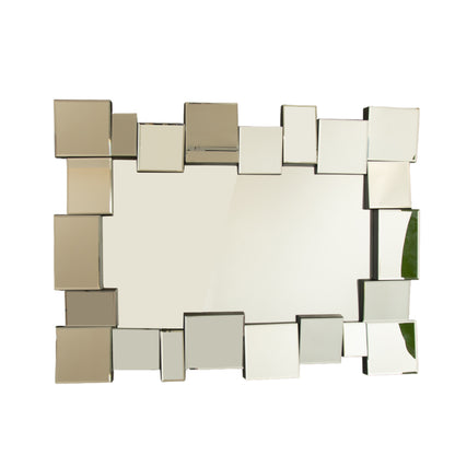 30'' Reage Mirror, Wall-mounted Geometric Square-spliced PU Art Decorative Mirror, Suitable for Bathroom, Bedroom, Living Room, Corridor, Entryway, etc.