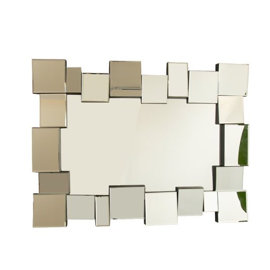 30'' Reage Mirror, Wall-mounted Geometric Square-spliced PU Art Decorative Mirror, Suitable for Bathroom, Bedroom, Living Room, Corridor, Entryway, etc.