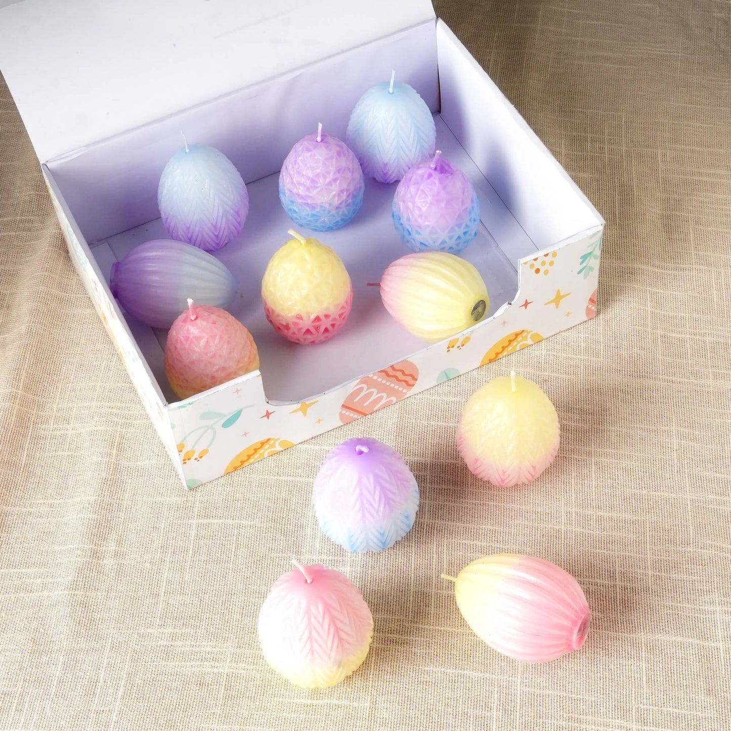 Easter Multi Pattern Egg Ombrey Candle Box Of 12 Pcs - Multi