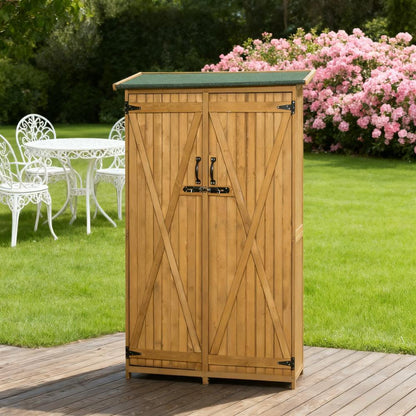 Wooden Garden Storage Outdoor Storage Cabinet Wooden Garden Shed Utility Tool Organizer with Waterproof Asphalt Rood, Lockable Doors