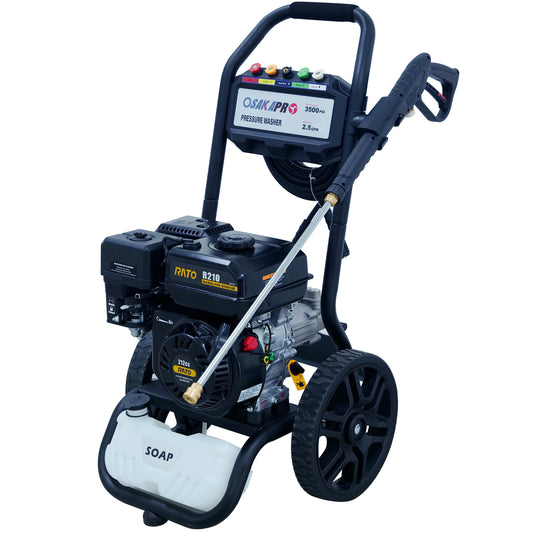 3500PSI Gas Pressure Washer, 2.5GPM Gas Powered High Pressure Washer with 212CC RATO Engine, 5PCS Adjustable Nozzles, Onboard Soap Tank, Spray Gun and Wand, Multi use. Black Color