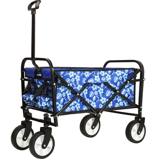 Minimeetall Colorful Collapsible Foldable Wagon Cart with strapping system, Beach Wagon ,Utility Wagon Grocery Cart Camping Shopping Sports Gardeing Fishing Supports 225lbs,blue flower