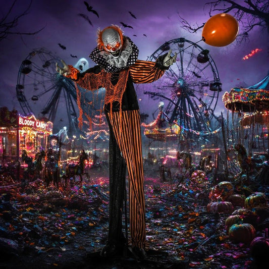 Outdoor Halloween Decorations Talking Circus Clown with A Balloon, Animated Prop with Sound and Motion Activated, Light Up Eyes, Laughter