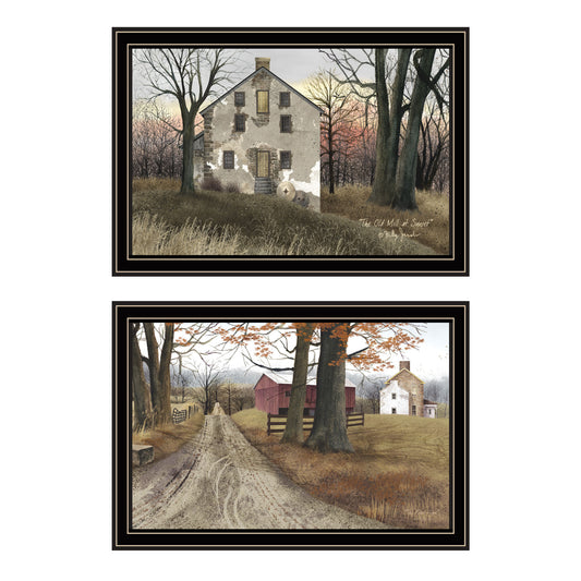 Trendy Decor 4U 2- Piece Vignette The Old Mill & A Road Home Black Framed Wall Art for Living Room, Bedroom Wall Art Print for Home Decor by Billy Jacobs