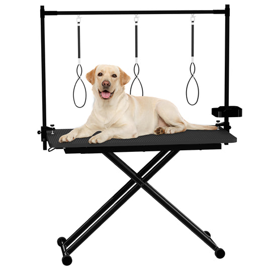 47'' Black Large Dog Grooming Table X-Lift Foldable Grooming Table for Dogs at Home Adjustable Height Arms Pet Station with Nooses, Tool Organizer