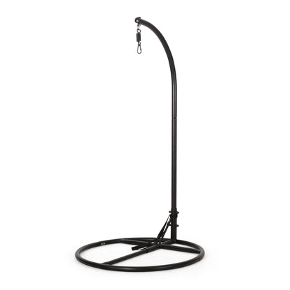 Durable Hanging Chair Bottom Stand with Safety Belt in Black Iron, 44 x 44 x 80 Inches