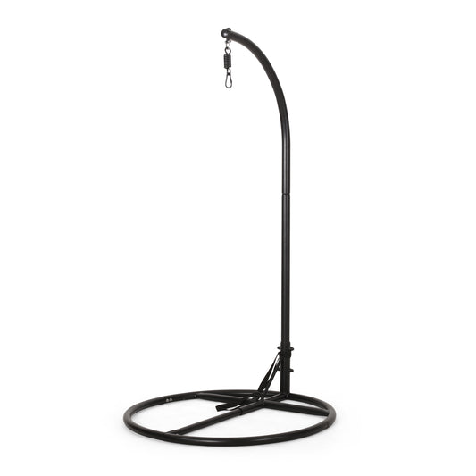Durable Hanging Chair Bottom Stand with Safety Belt in Black Iron, 44 x 44 x 80 Inches