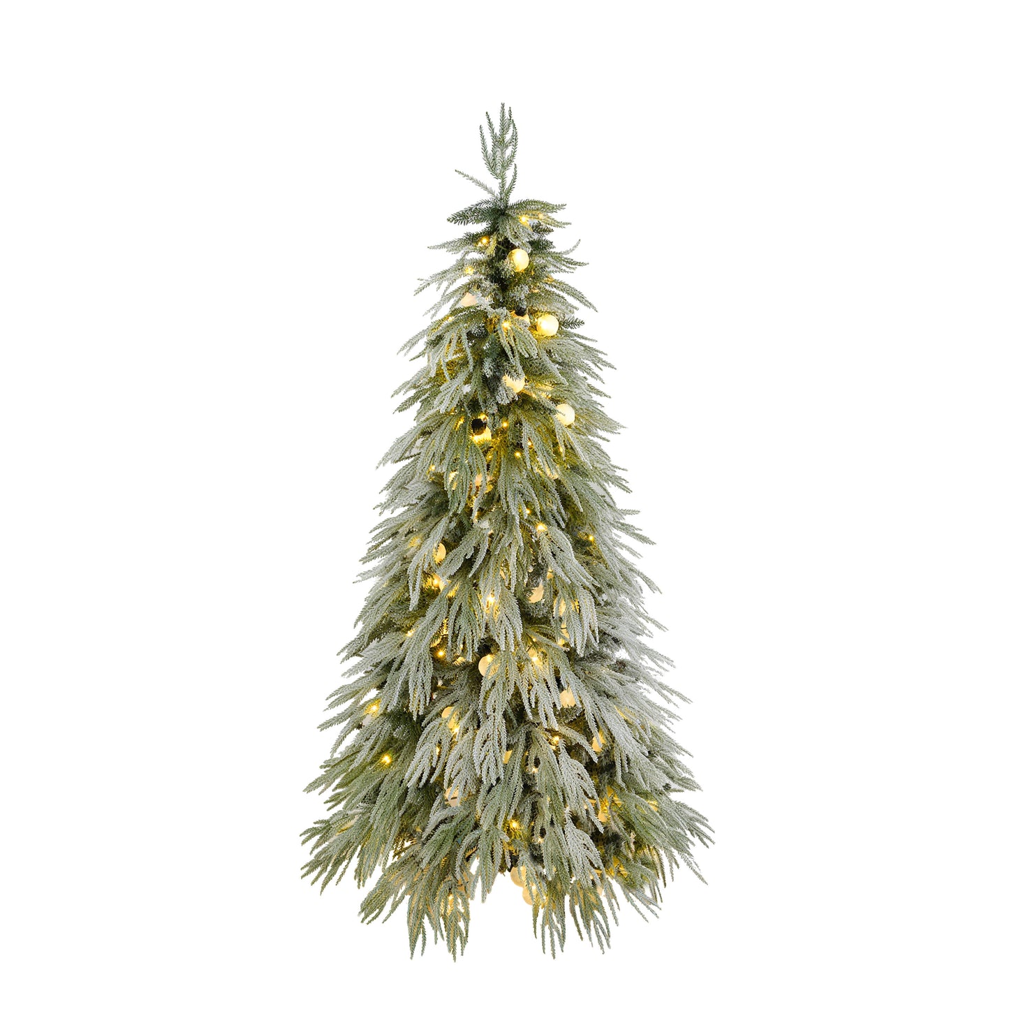 5FT Pre-Lit Spruce Snow Flocked Christmas Tree, Artificial Hinged Xmas Tree with LED Lights, Holiday Office Home Décor