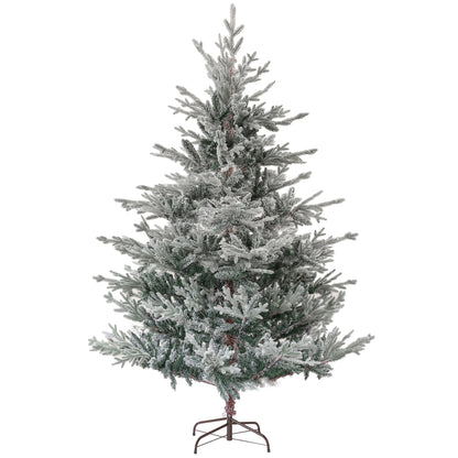 HOMCOM 6ft Nordic Pine Artificial Christmas Tree with 795 Snow Flocked Tips, Foldable Metal Stand, Easy Assembly, Hinged Xmas Tree for Home Office Holiday