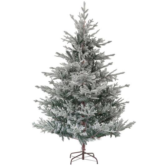 HOMCOM 6ft Nordic Pine Artificial Christmas Tree with 795 Snow Flocked Tips, Foldable Metal Stand, Easy Assembly, Hinged Xmas Tree for Home Office Holiday