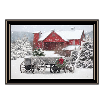 Trendy Decor 4U Tree Farm Wagon Black Framed Wall Art for Living Room, Bedroom Wall Art Print for Home Decor by Lori Deiter