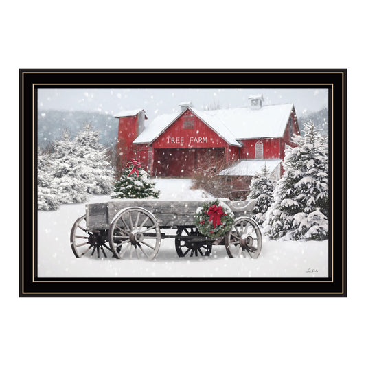 Trendy Decor 4U Tree Farm Wagon Black Framed Wall Art for Living Room, Bedroom Wall Art Print for Home Decor by Lori Deiter