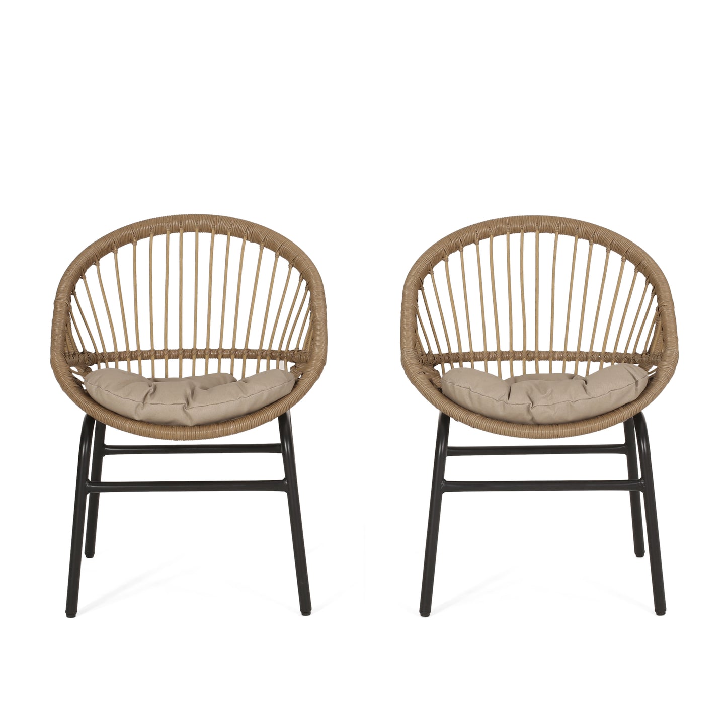 Outdoor Accent Chair with Curved Back and Basket Frame, Set of 2, Light Brown and Beige