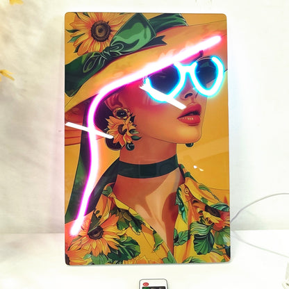 24x16 inches Fashion Girl LED Wall Art – Acrylic Lighted Artwork with Neon Effect, Stylish Illuminated Picture for Living Room, Bedroom, or Lounge Decor