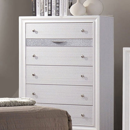 Contemporary Style 1pc Chest  Hidden Jewelry Drawer English Dovetail Drawers Silver Knobs White Finish Bedroom Furniture