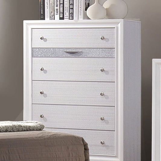 Contemporary Style 1pc Chest  Hidden Jewelry Drawer English Dovetail Drawers Silver Knobs White Finish Bedroom Furniture