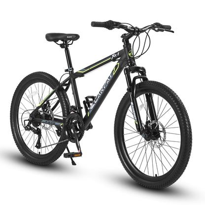 S24102  24 Inch Mountain Bike Boys Girls, Steel  Frame, Shimano 21 Speed Mountain Bicycle with Daul Disc Brakes and Front Suspension MTB