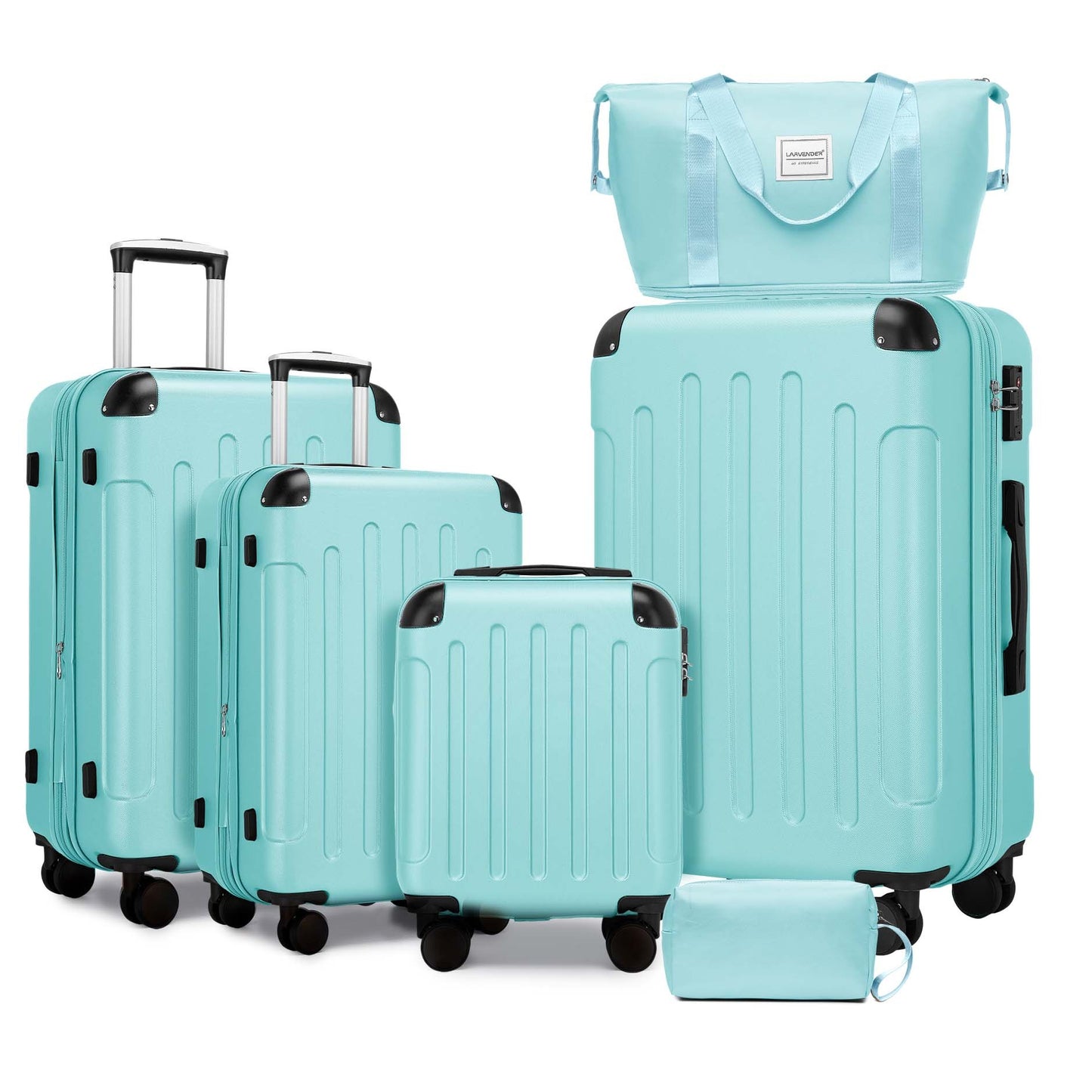 Luggage Sets 6 Piece with Duffel Bags, Hardside Expandable Suitcases with Spinner Wheels TSA Lock, Sky Blue