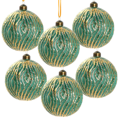 D3.9' Christmas Ball Ornaments, Glass Decorative Hanging Ball Christmas Tree Ornaments for Holiday Party Decorations, Set of 6