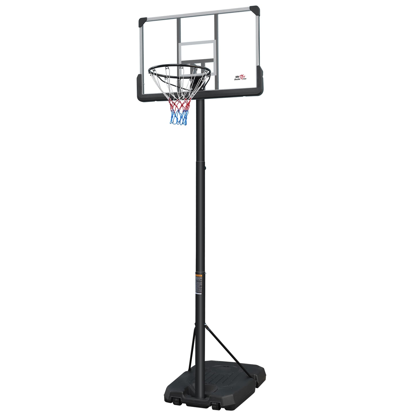 DOUBLE FISH[Adjustable Basketball Goal] Height Adjustable 6.5 Ft-10 Ft Basketball Hoop - 44'' Basketball Rebound, Portable Wheels, And Sturdy Base - Rust-Proof For Adults And Youth