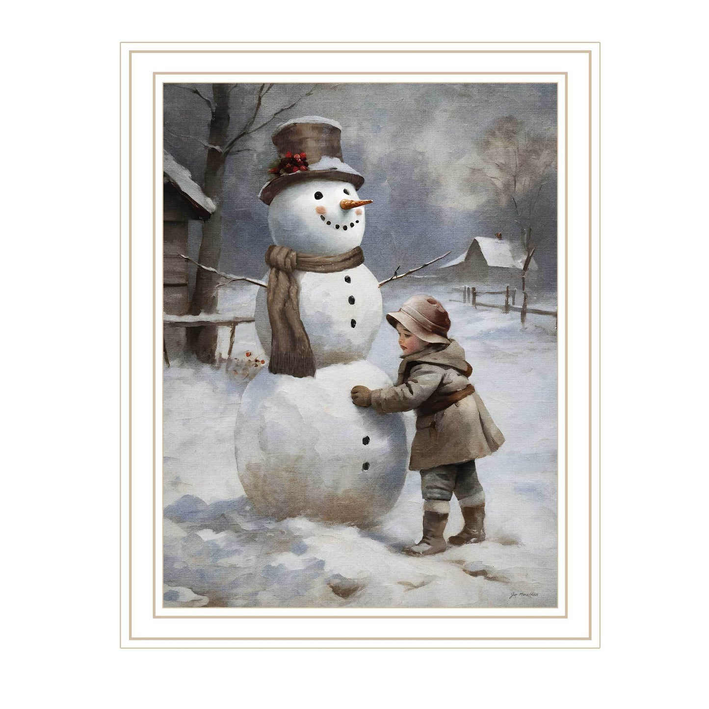 Trendy Decor 4U Finishing Touch on the Snowman White Framed Wall Art for Living Room, Holiday Wall Art Print for Home Decor, Bedroom Wall Art by Jo Moulton