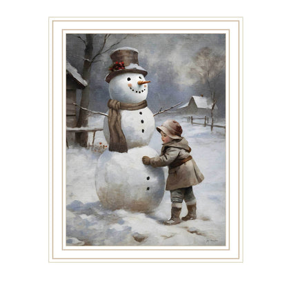 Trendy Decor 4U Finishing Touch on the Snowman White Framed Wall Art for Living Room, Holiday Wall Art Print for Home Decor, Bedroom Wall Art by Jo Moulton