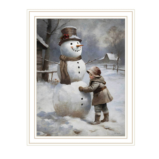 Trendy Decor 4U Finishing Touch on the Snowman White Framed Wall Art for Living Room, Holiday Wall Art Print for Home Decor, Bedroom Wall Art by Jo Moulton
