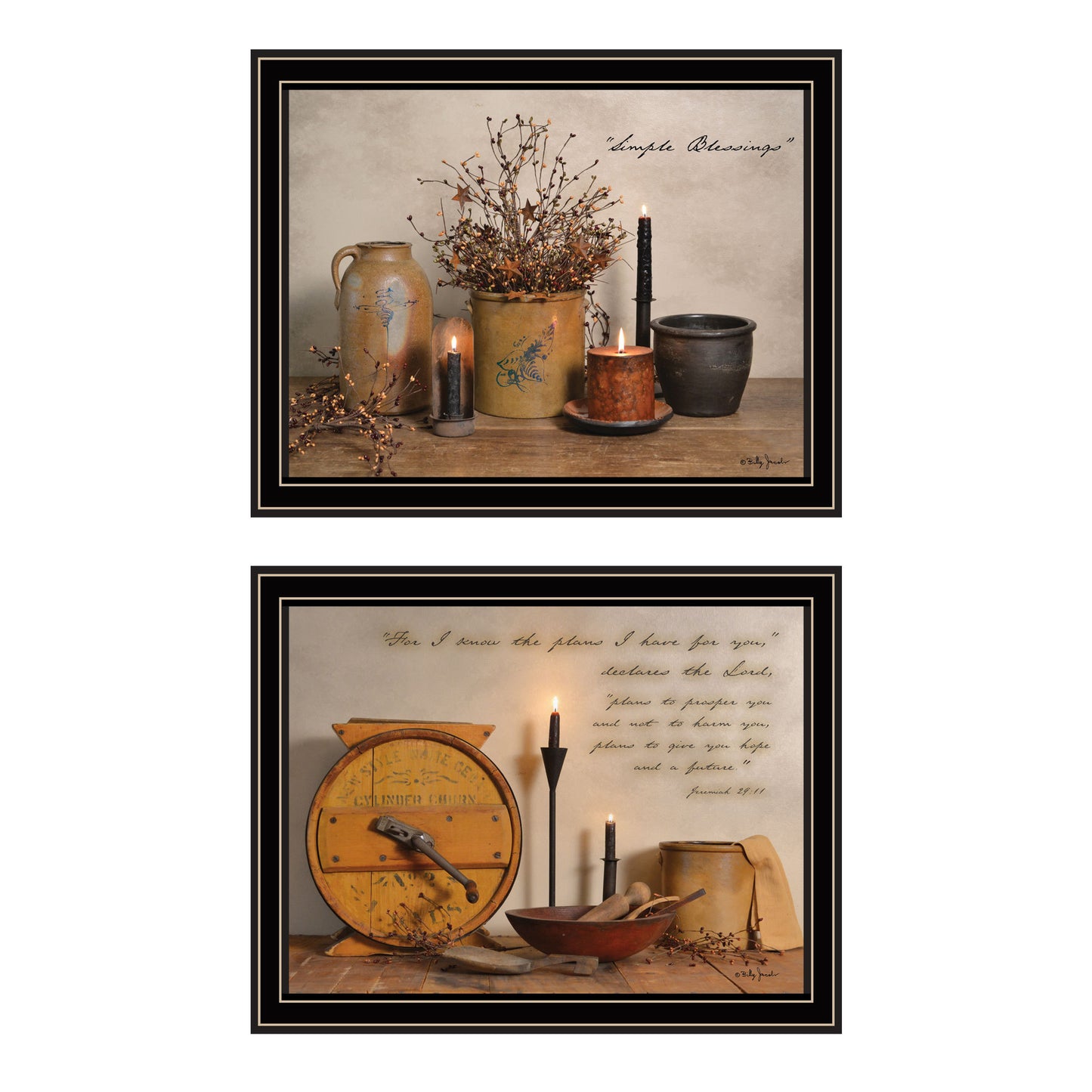 Trendy Decor 4U 2- Piece Vignette Simple Blessings Black Framed Wall Art for Living Room, Bedroom Wall Art Print for Home Decor by Billy Jacobs