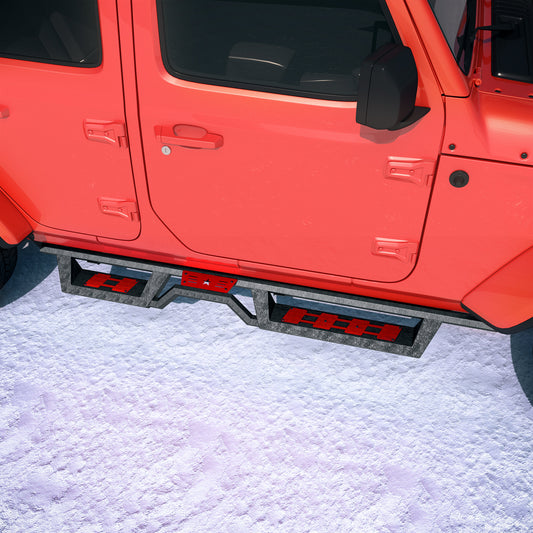 Running Boards Compatible For 2018-2025 Jeep Wrangler JL 4 Door Black Powder Coated Nerf Bar w/Two Stairs Design Two-Color Pedals Switchable Freely