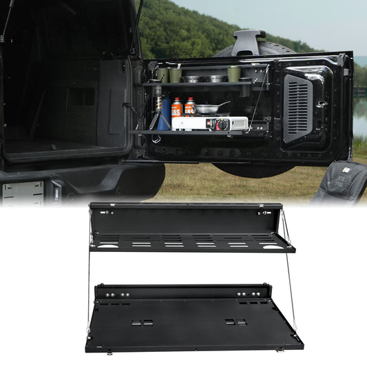 Tailgate Table Molle Panel for Ford Bronco 2021-2024 2-Tier Foldable Rear Storage Cargo Rack Shelf Camping Desk