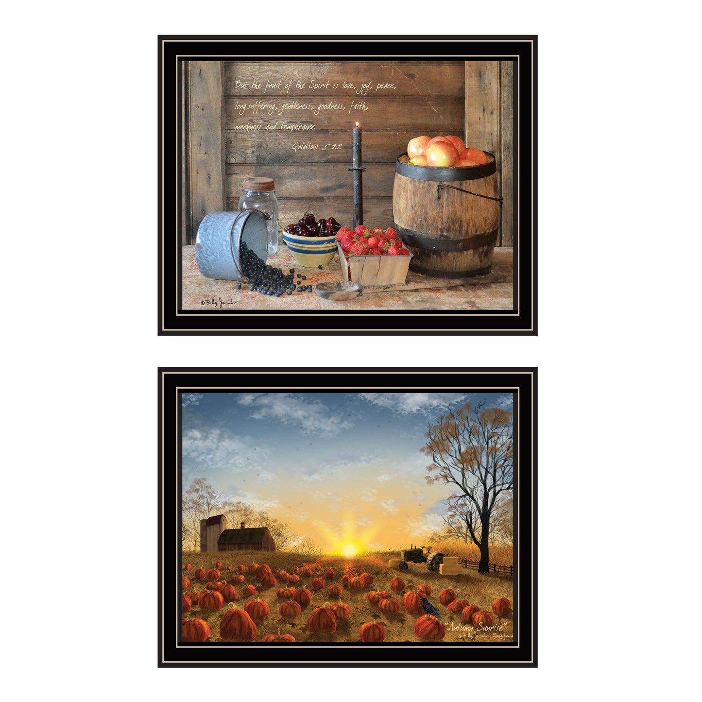 Trendy Decor 4U 2- Piece Vignette Autumn Sunrise, Fruit of the Spirit Black Framed Wall Art for Living Room, Bedroom Wall Art Print for Home Decor by Billy Jacobs