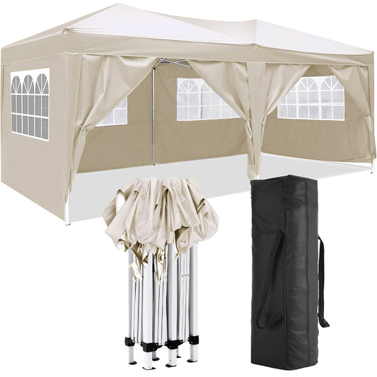10'x20' Folding Canopy with 6 Removable Sidewalls Outdoor Event Shelter UPF 50+ Gazebo Portable Tents for Parties Beach Camping Wedding EZ Pop Up Canopy with Carry Bag (Old Sku: W2185P191607)