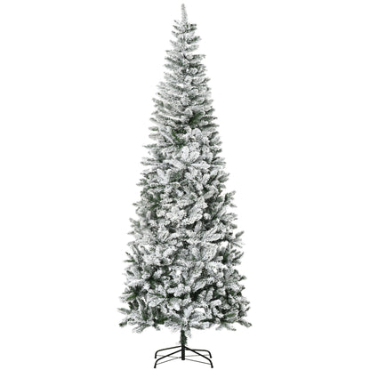 HOMCOM 9ft Unlit Snow-Flocked Slim Pine Artificial Christmas Tree with Realistic Branches and 1084 Tips