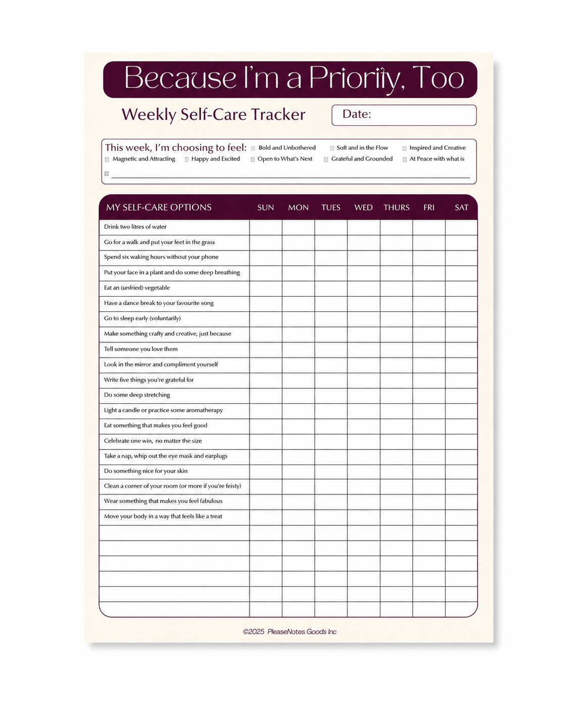 Because I’m a Priority, Too – Weekly Self-Care Tracker