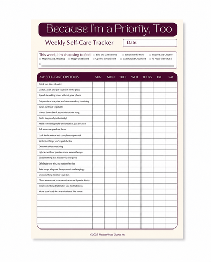Because I’m a Priority, Too – Weekly Self-Care Tracker