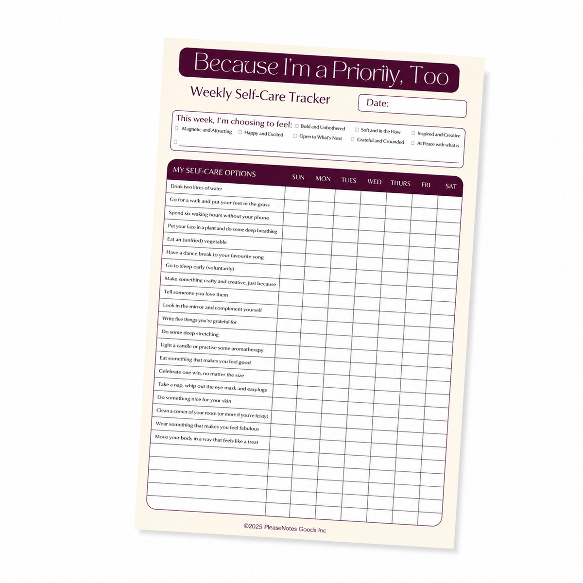 Because I’m a Priority, Too – Weekly Self-Care Tracker