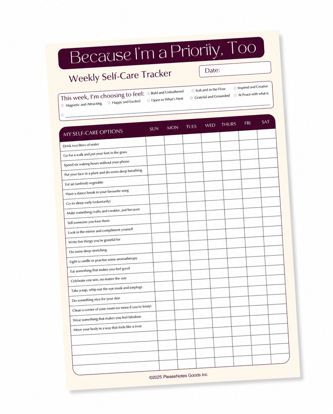 Because I’m a Priority, Too – Weekly Self-Care Tracker