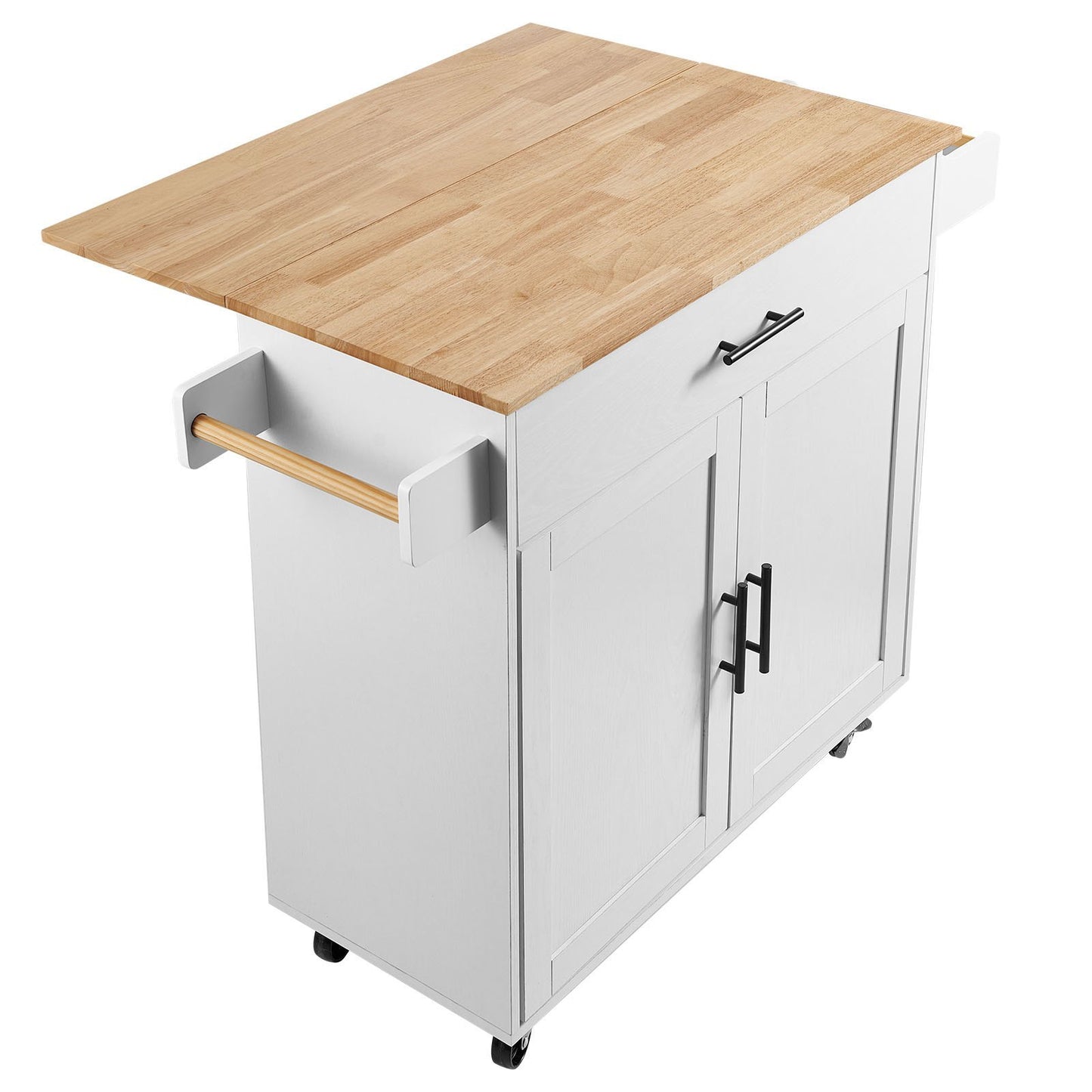 Kitchen Island Cart with Solid Wood Top, 35.4' Width Mobile Carts with Storage Cabinet, Rolling Kitchen Table with Spice Rack, Towel Rack, Drop Leaf and Drawer, Portable Islands on Wheels, White