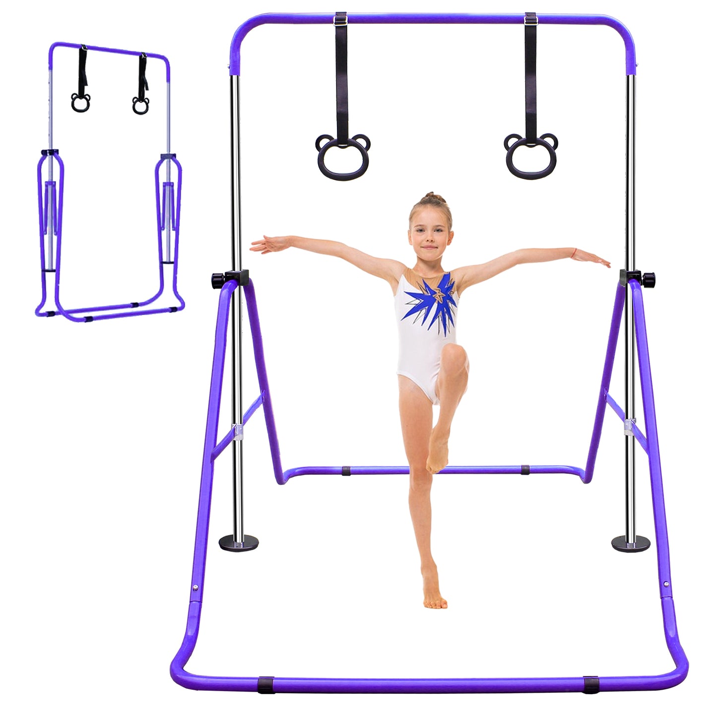 Purple Multi-Functional Adjustable Height Children's Horizontal Gymnastic Bar With Bear Rings