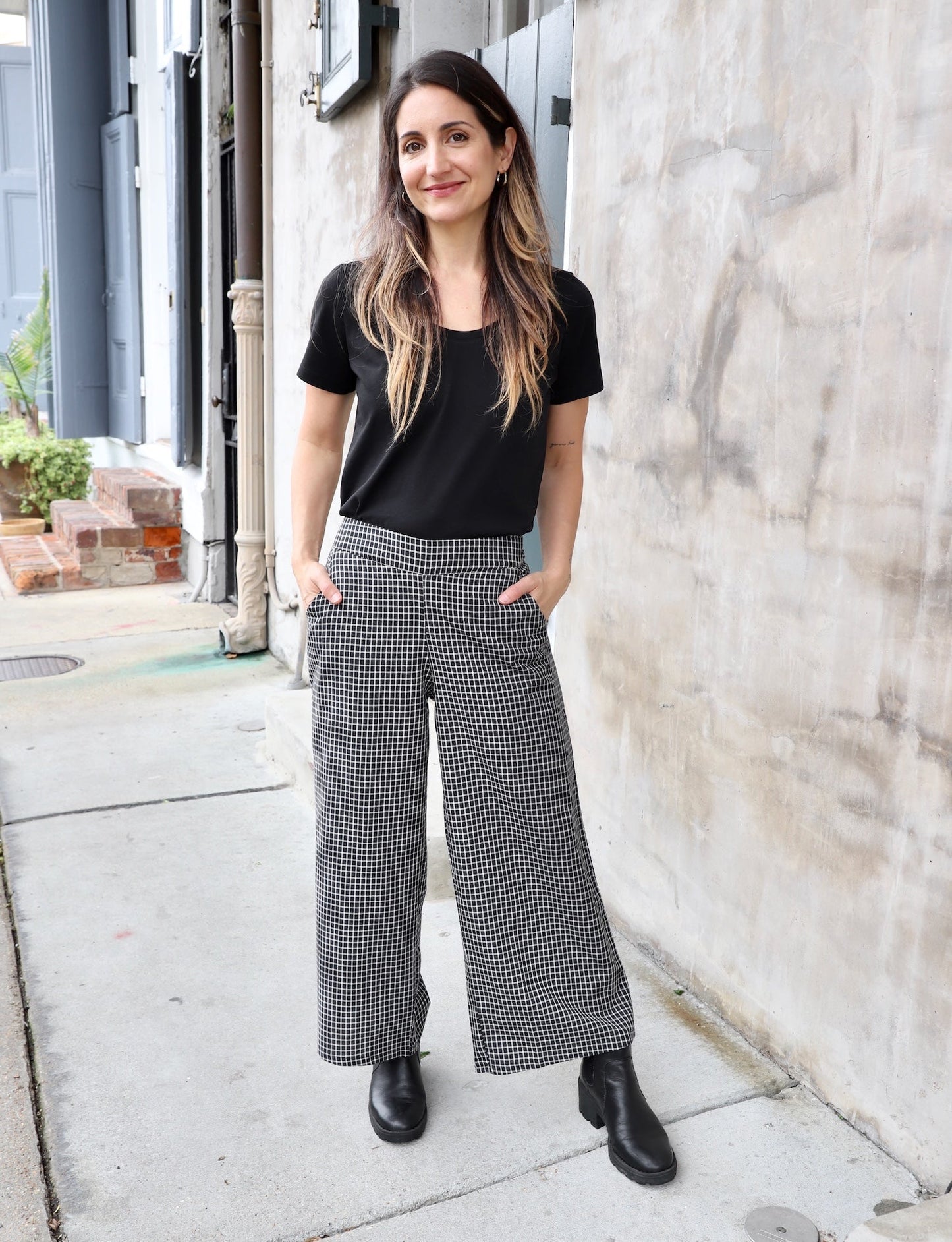 Black Gingham Organic Cotton Crop Pants